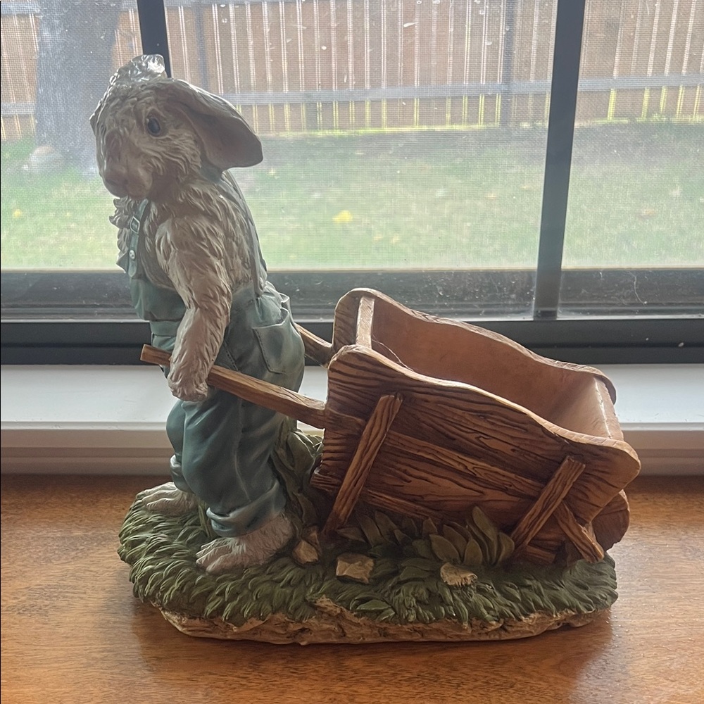 Chrisdon Resin Rabbit Figurine with Wheelbarrow